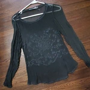 Sheer, embroided, long sleeve top